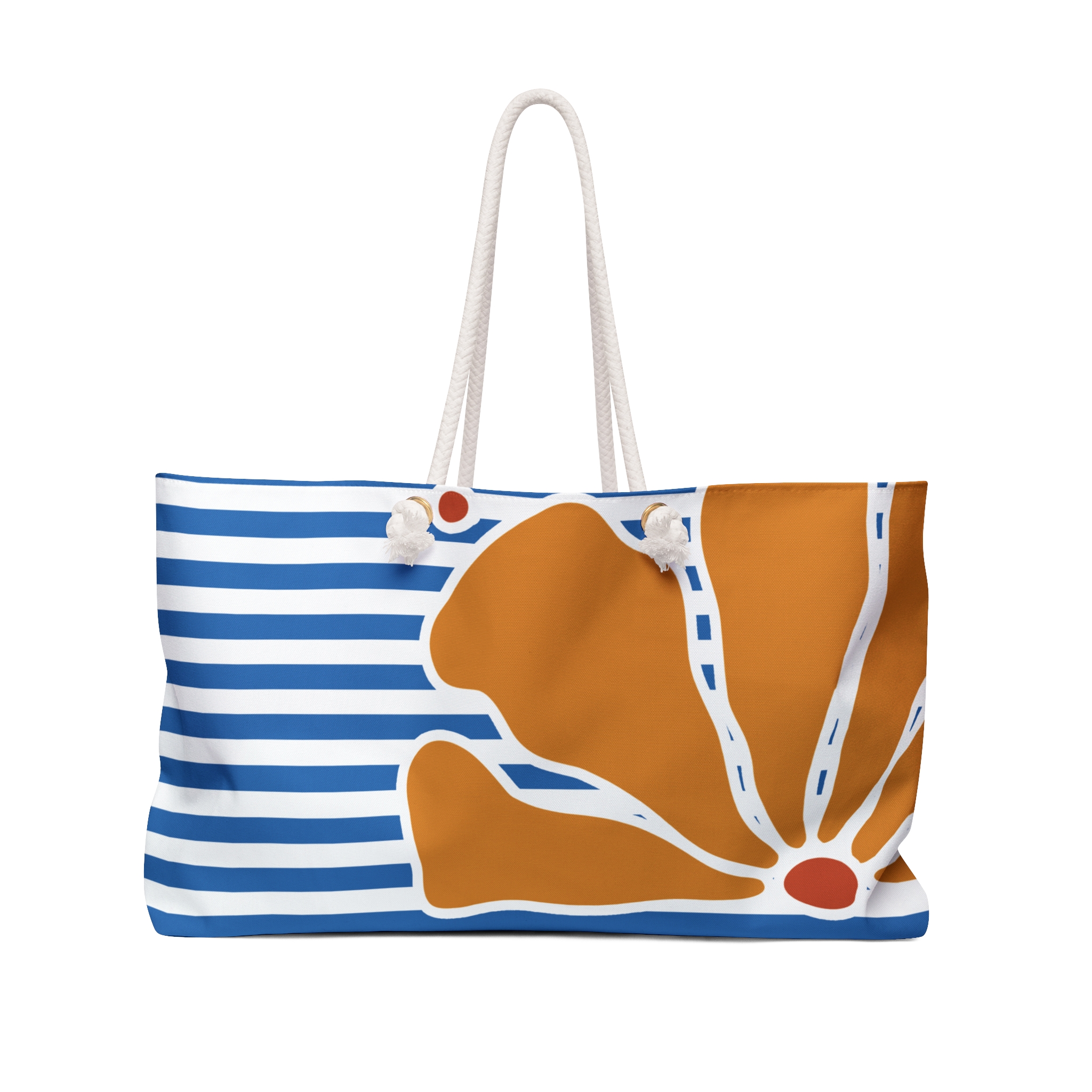 Large Striped Beach Bag with Flower print Oversized beach bag Italy Summer Tote bag for Women Nautical Canvas Beach Bag with Rope Handles